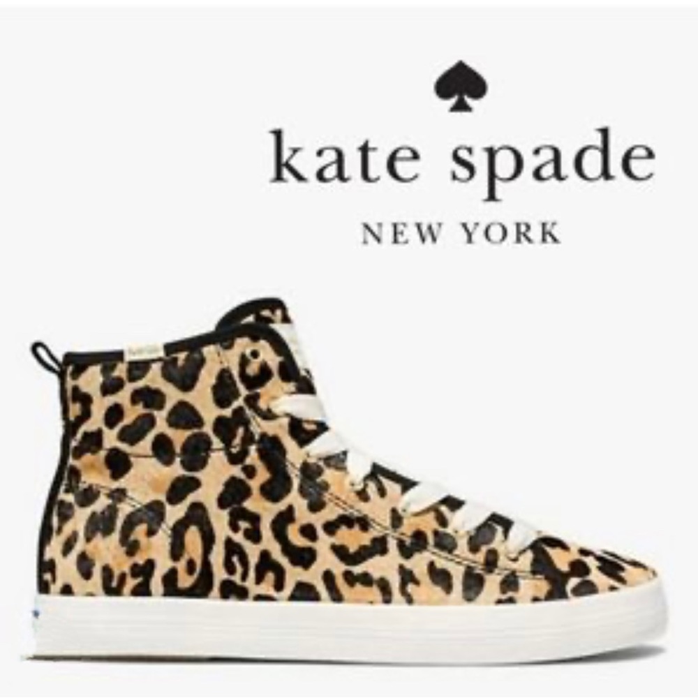 Kate Spade Keds Kickstart High Top Leopard Sneakers Calf Hair Size 7